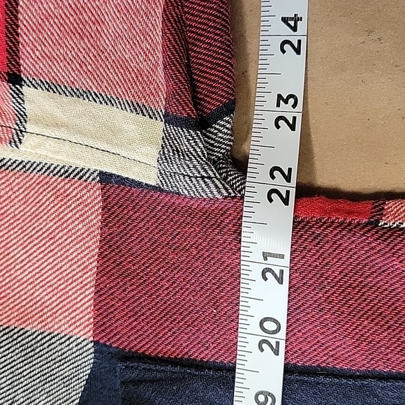 Zara Basic Size M Red Blue and Cream Plaid Studded Flannel Shirt Mini Dress - Picture 13 of 16